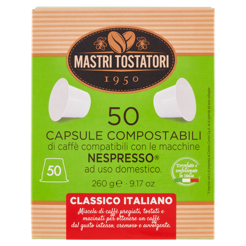 Mastri Tostatori 50 Capsule Compostabili Compatibili Nespresso Classico Italiano 260 g