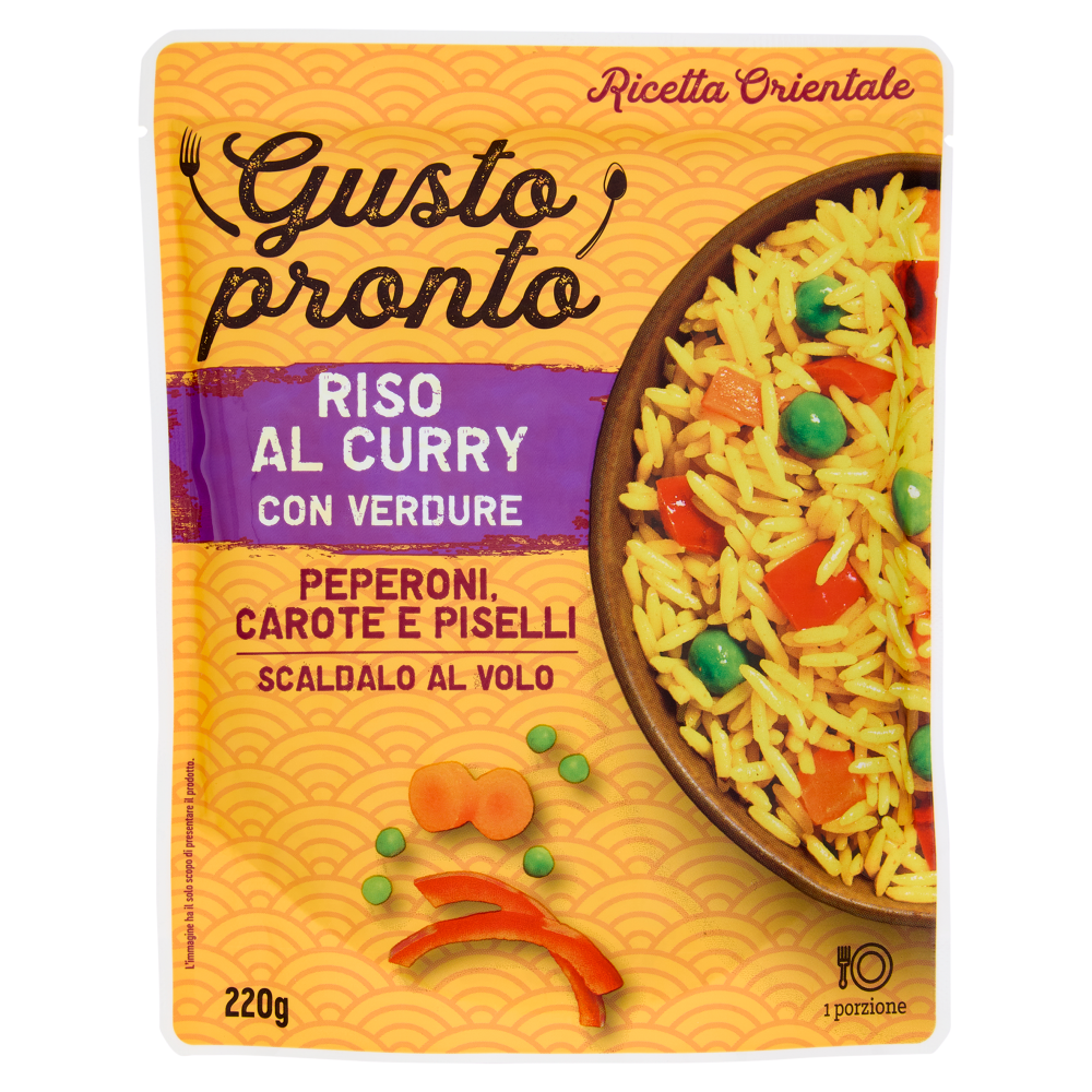 Gusto pronto Riso al Curry con Verdure Peperoni, Carote e Piselli 220 g