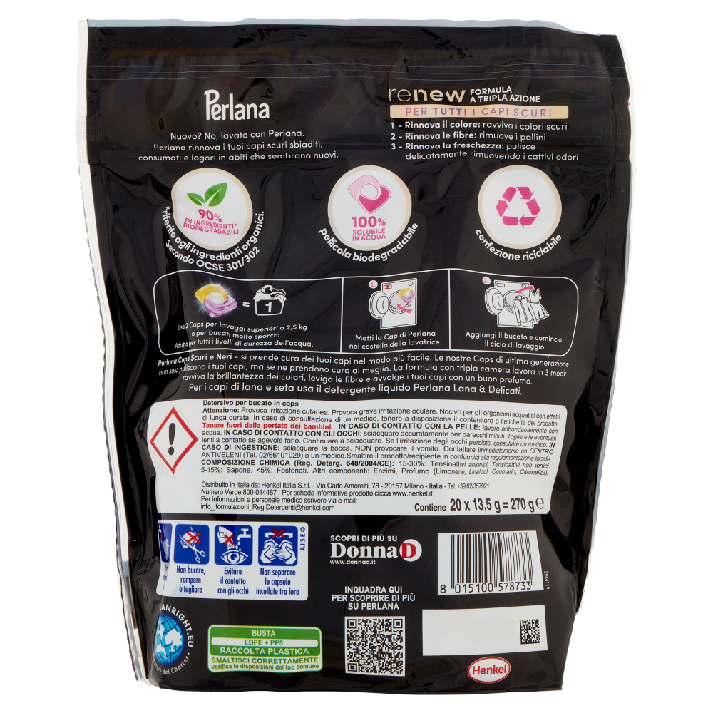 PERLANA Caps Detersivo Scuri e Neri 20 lavaggi 20 x 13,5 g