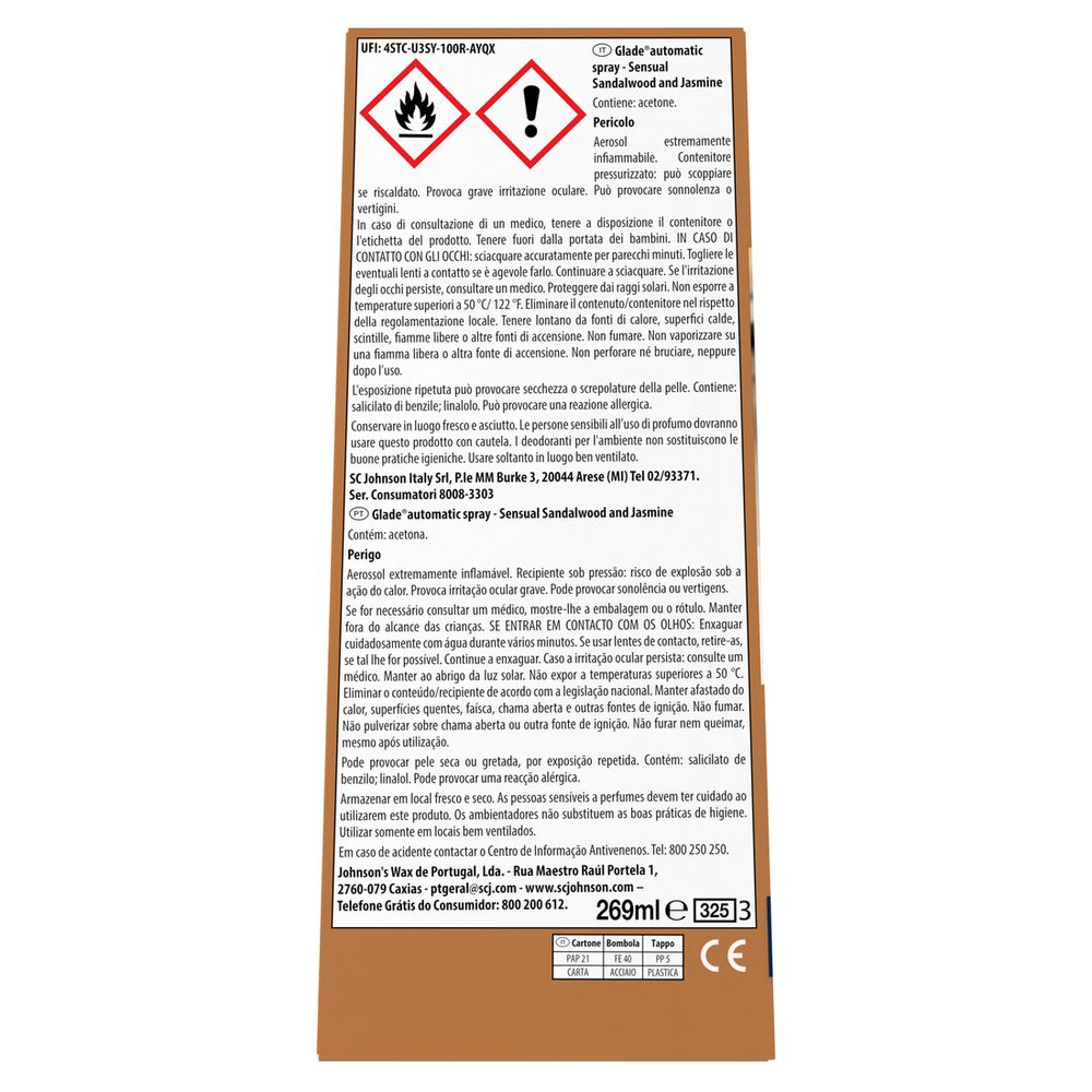 Glade Automatic Spray, Profumatore per Ambienti, Fragranza Gelsomino e Sandalo di Bali, Diffusore da 269 ml