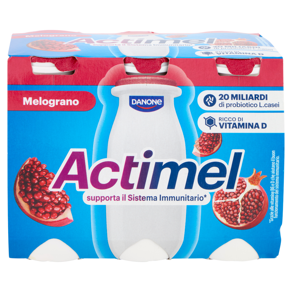 ACTIMEL, Yogurt da Bere con Vit B6 e D per il Sistema Immunitario, gusto Melograno, 6X100G