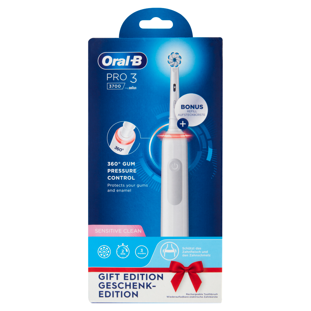 Oral-B Power Spazzolino Elettrico Ricaricabile Pro3 3700 Cross Action Bianco + 1 Testina in omaggio