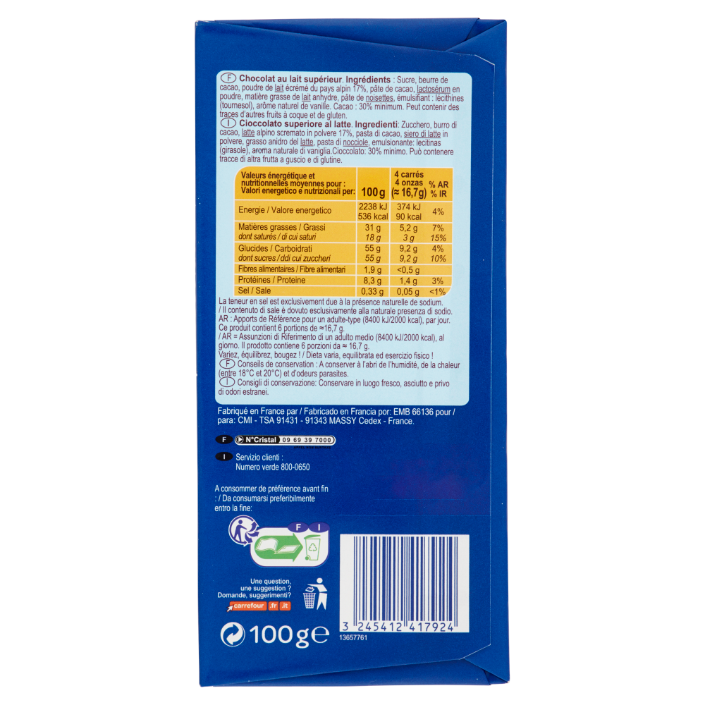 Carrefour Cioccolato al Latte 100 g
