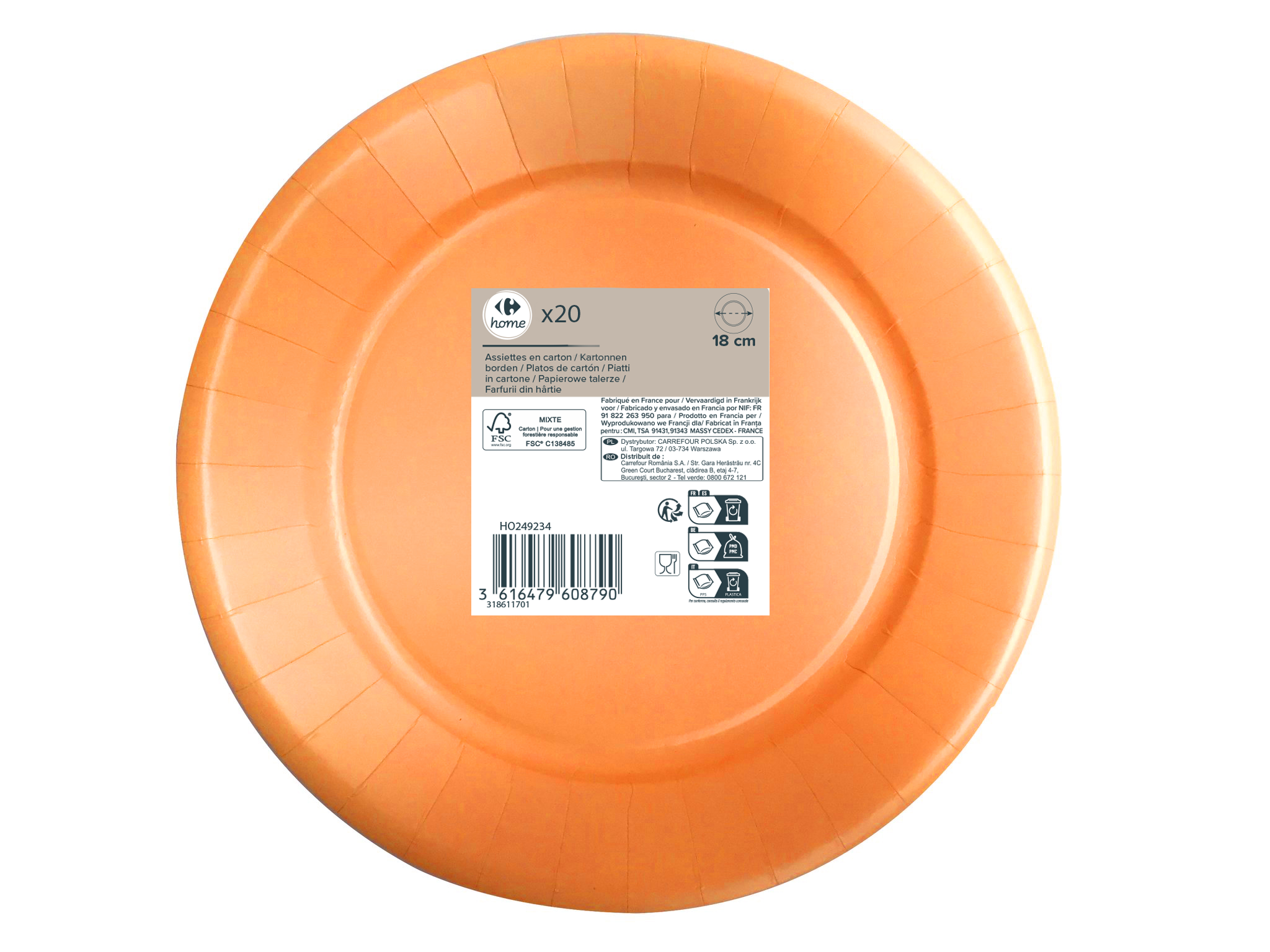 20 piatti di carta 18CM ARANCIO CRF  