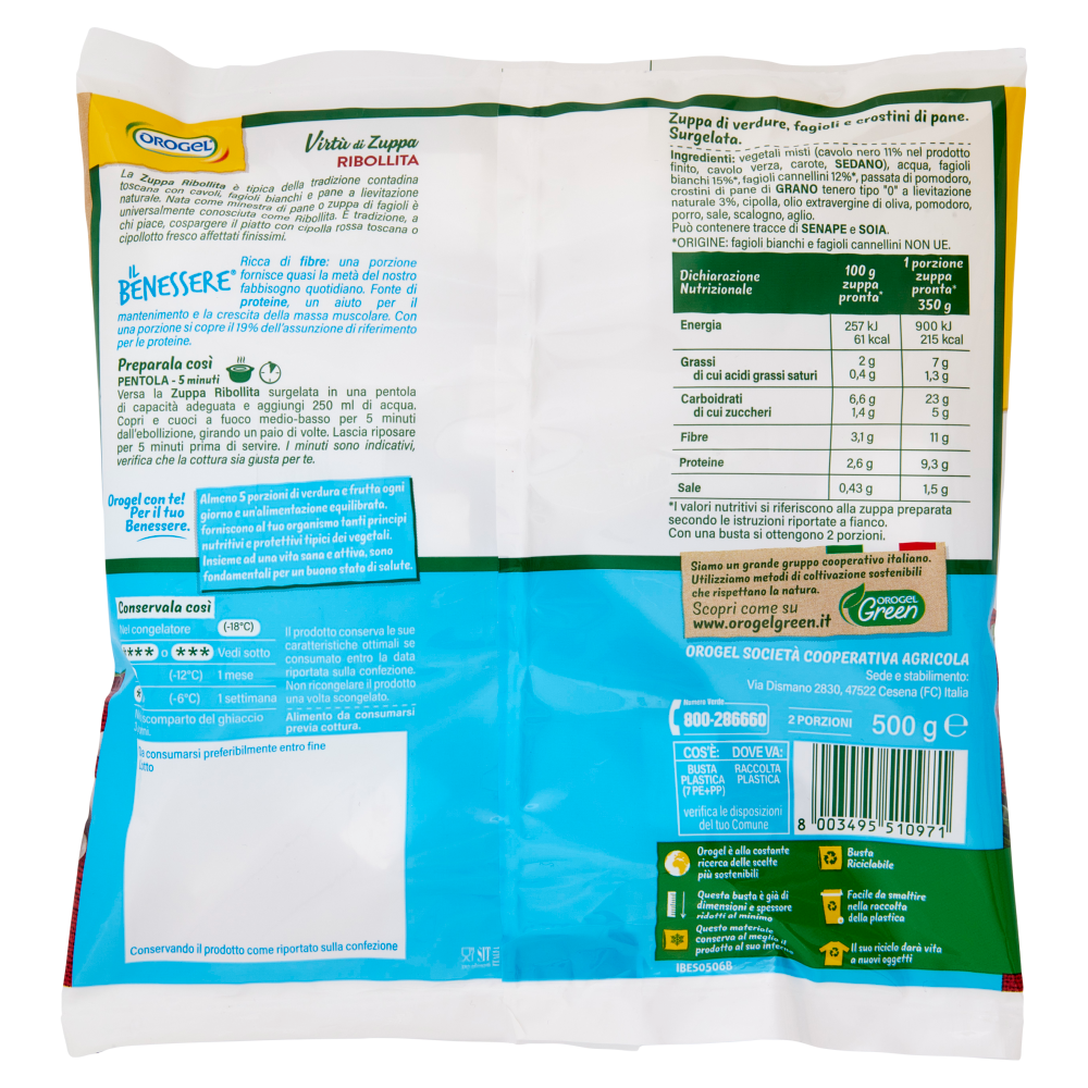 Orogel Il Benessere Virtù di Zuppa Ribollita con Crostini di Pane e Cavolo Nero Surgelati 500 g