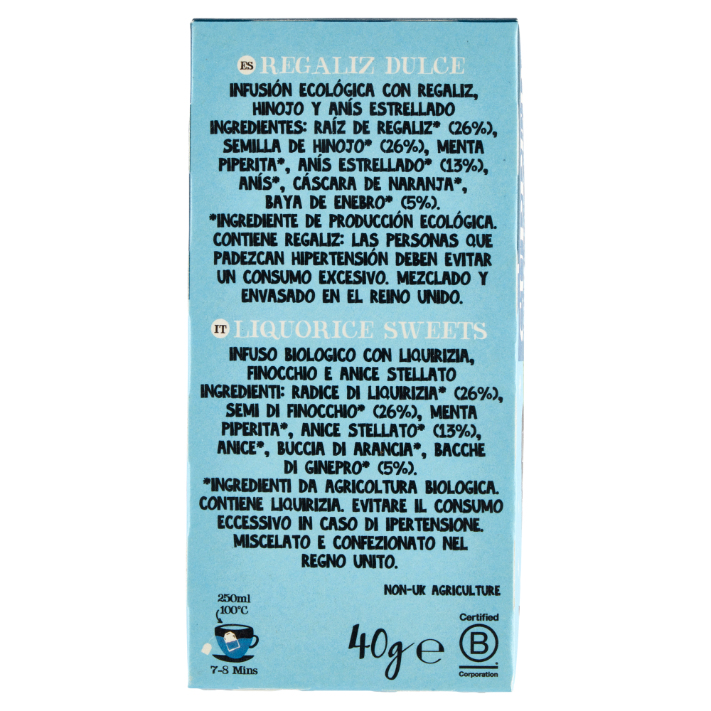 CUPPER Infuso Biologico Liquorice Sweets, Tisana Natalizia Liquirizia Finocchio Anice 20 Bustine 40g