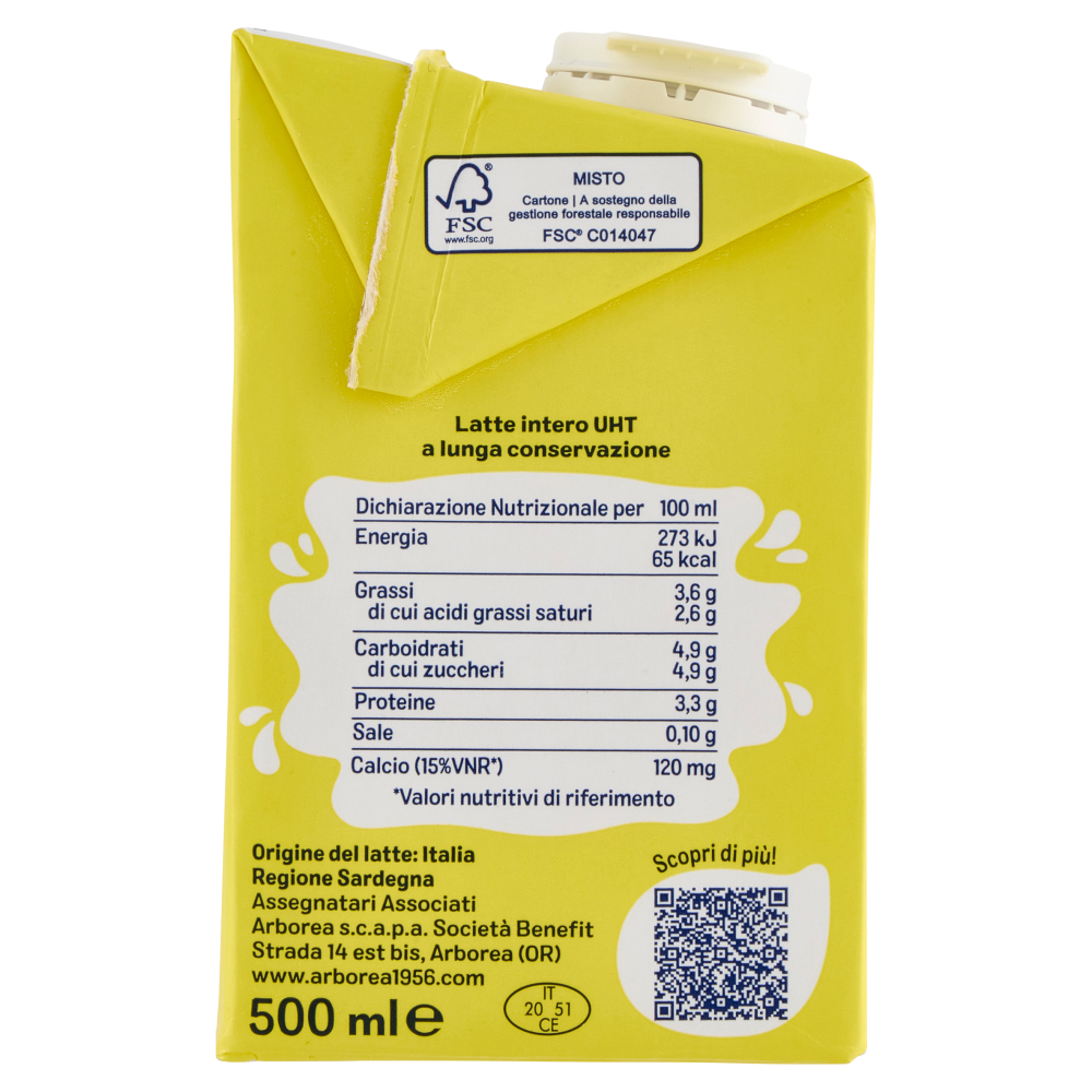 Arborea Latte Intero UHT a Lunga Conservazione 500 ml