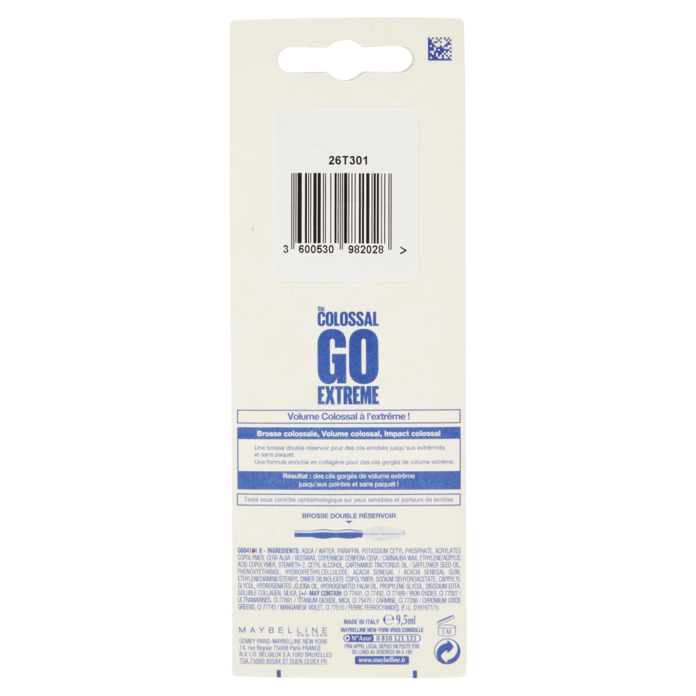 Maybelline New York Mascara The Colossal Go Extreme, Applicatore Maxi Volume, Very Black