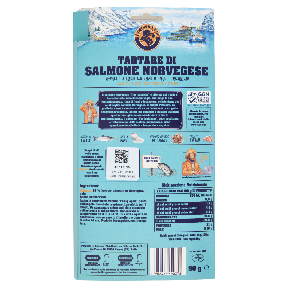 The Icelander Tartare di Salmone Norvegese affumicato con Legno di Faggio 90 g