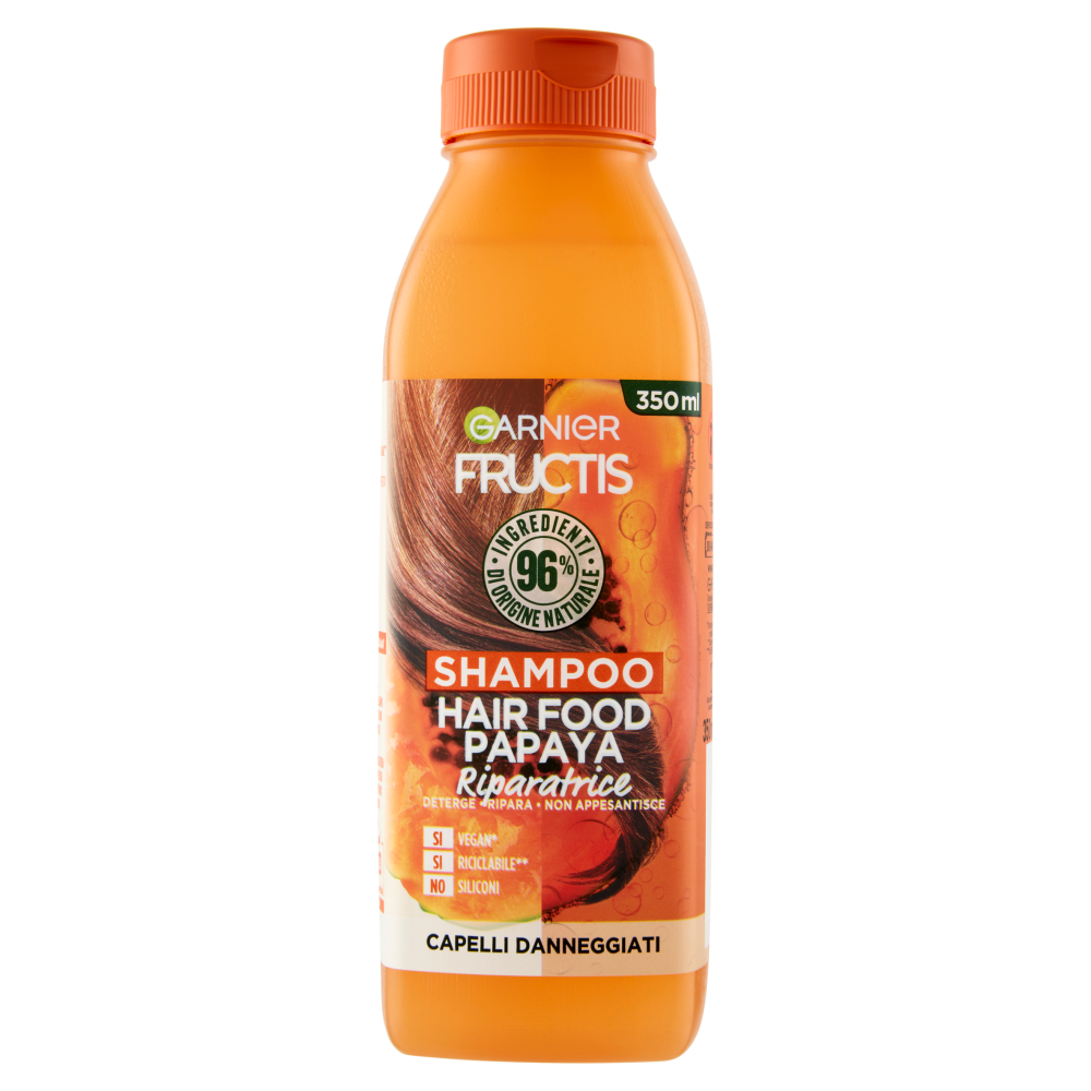 Garnier Fructis Hair Food, Shampoo riparatore alla papaya per capelli danneggiati, 350 ml
