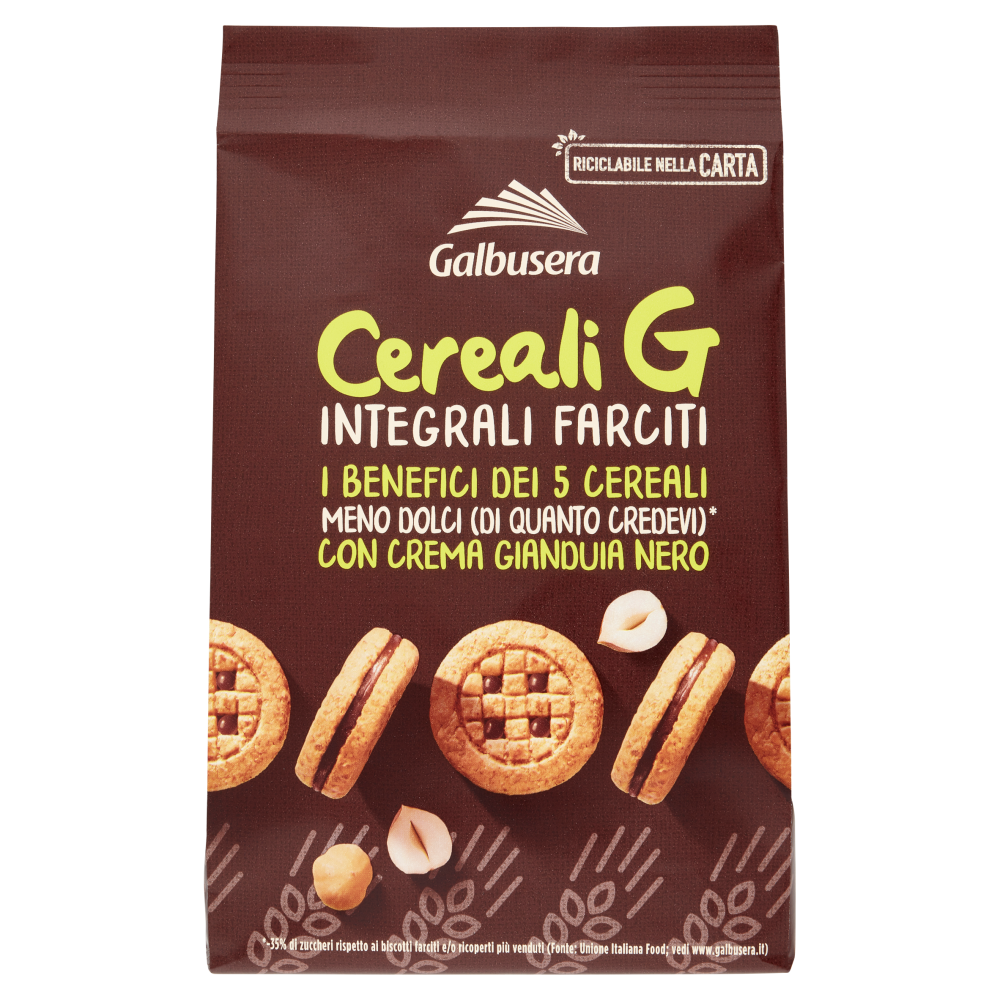 Galbusera Cereali G Integrali Farciti con Crema Gianduia Nero 250 g