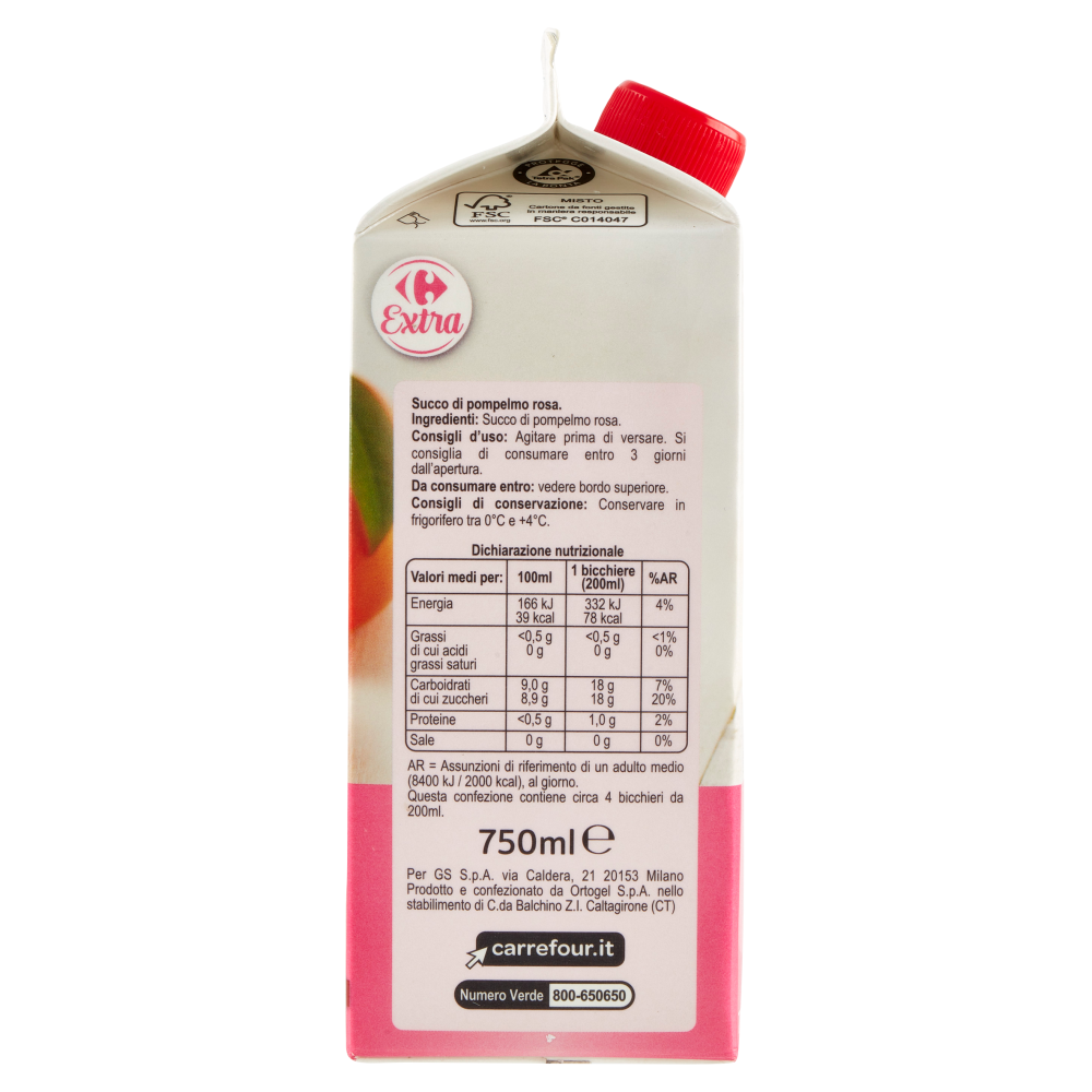 Carrefour Extra Spremuta Pompelmo Rosa 750 ml