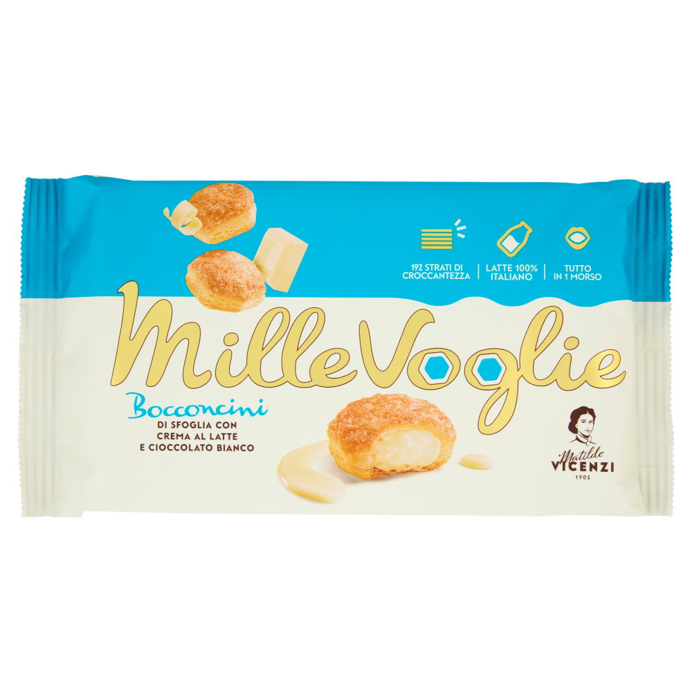 Matilde Vicenzi MilleVoglie Bocconcini di Sfoglia con Crema al Latte e Cioccolato Bianco 100 g