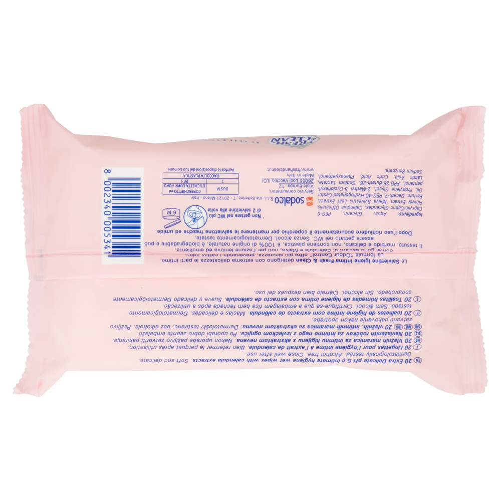 Fresh & Clean Intimo Extra Delicato pH 5.0 Salviettine Calendula e Malva 20 pz