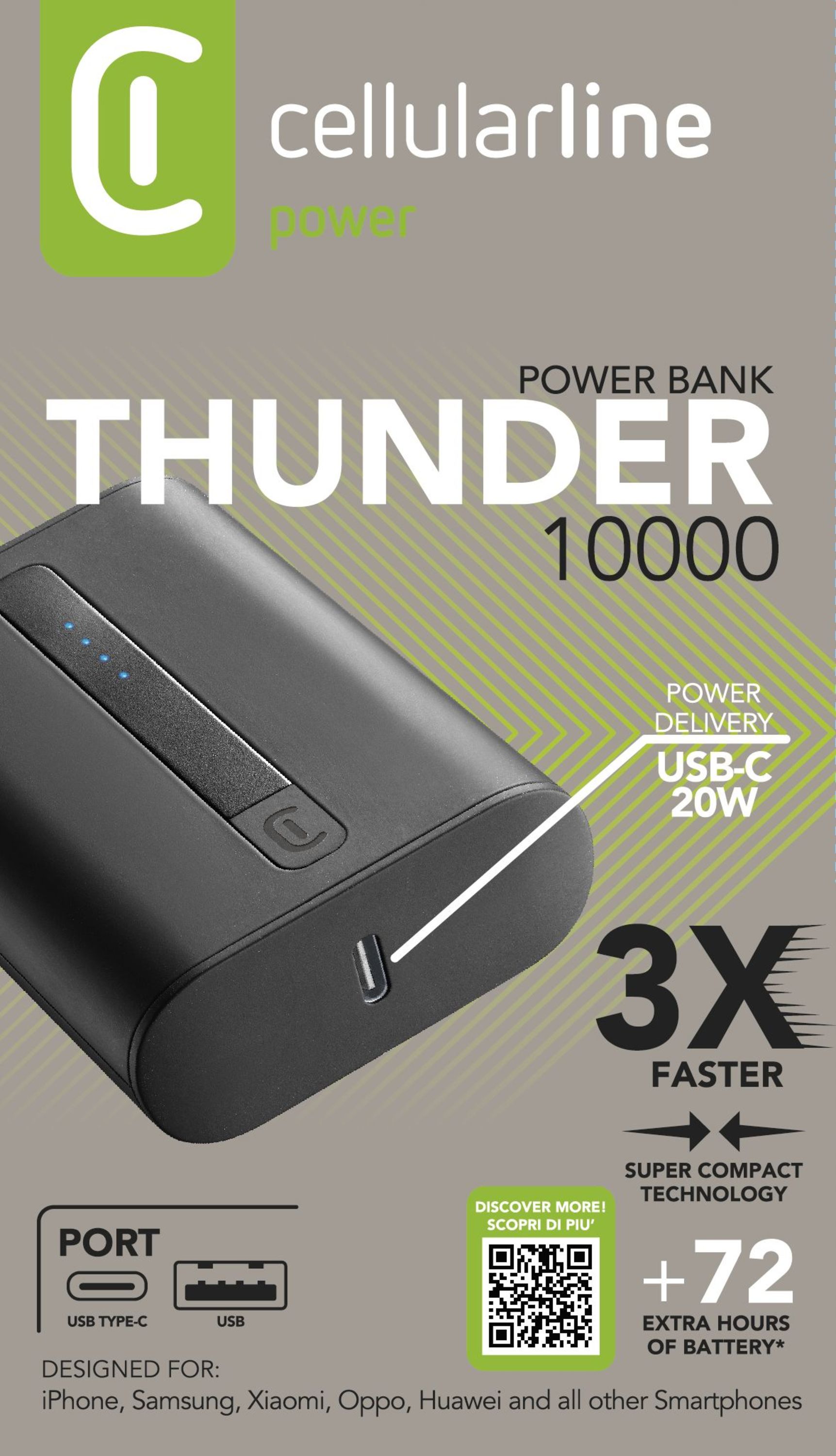 Cellularline Power Bank THUNDER 10000 Caricabatterie portatile extra compatto