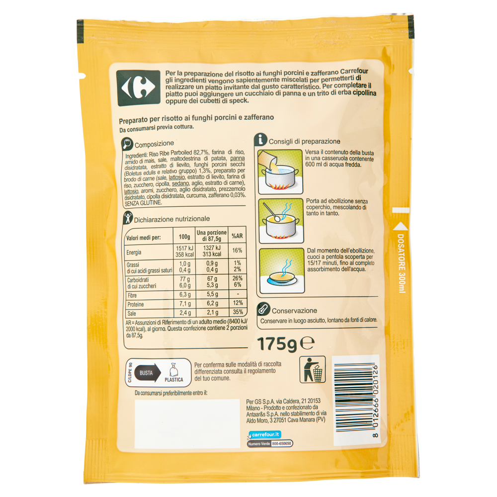 Carrefour Risotto ai funghi porcini e zafferano 175 g