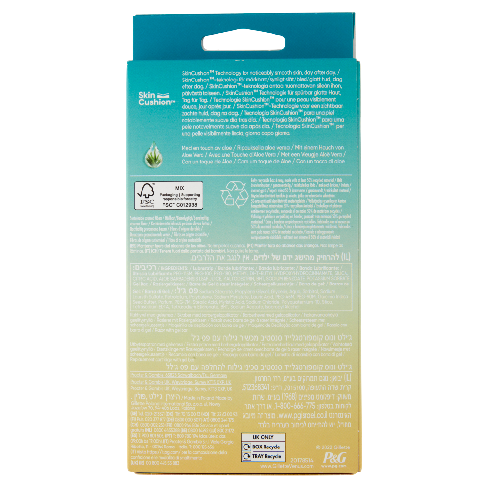 Gillette Venus Comfortglide Sensitive Rasoio Donna a 5 Lame, 1 Manico + 2 Lamette 