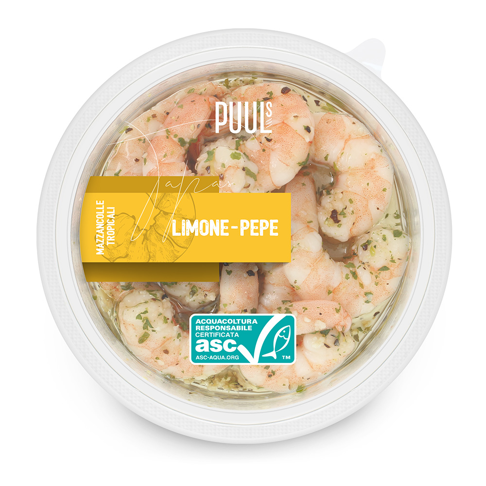 Gamberi Tropicali Cotti, Sgusciati, Marinati al Limone e Pepe