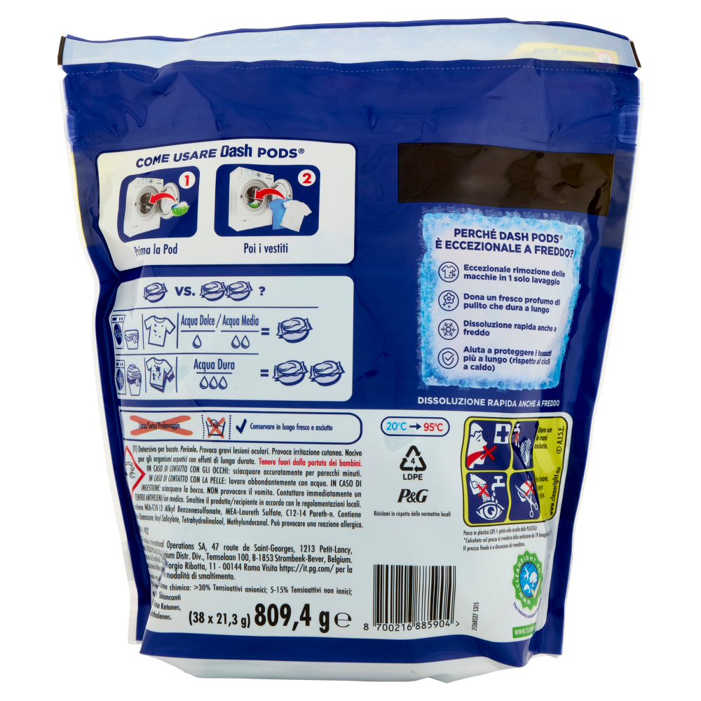 Dash Power Pods Detersivo Lavatrice Capsule + Tocco Lenor Risveglio Primaverile, 38 Lavaggi 809,4 g
