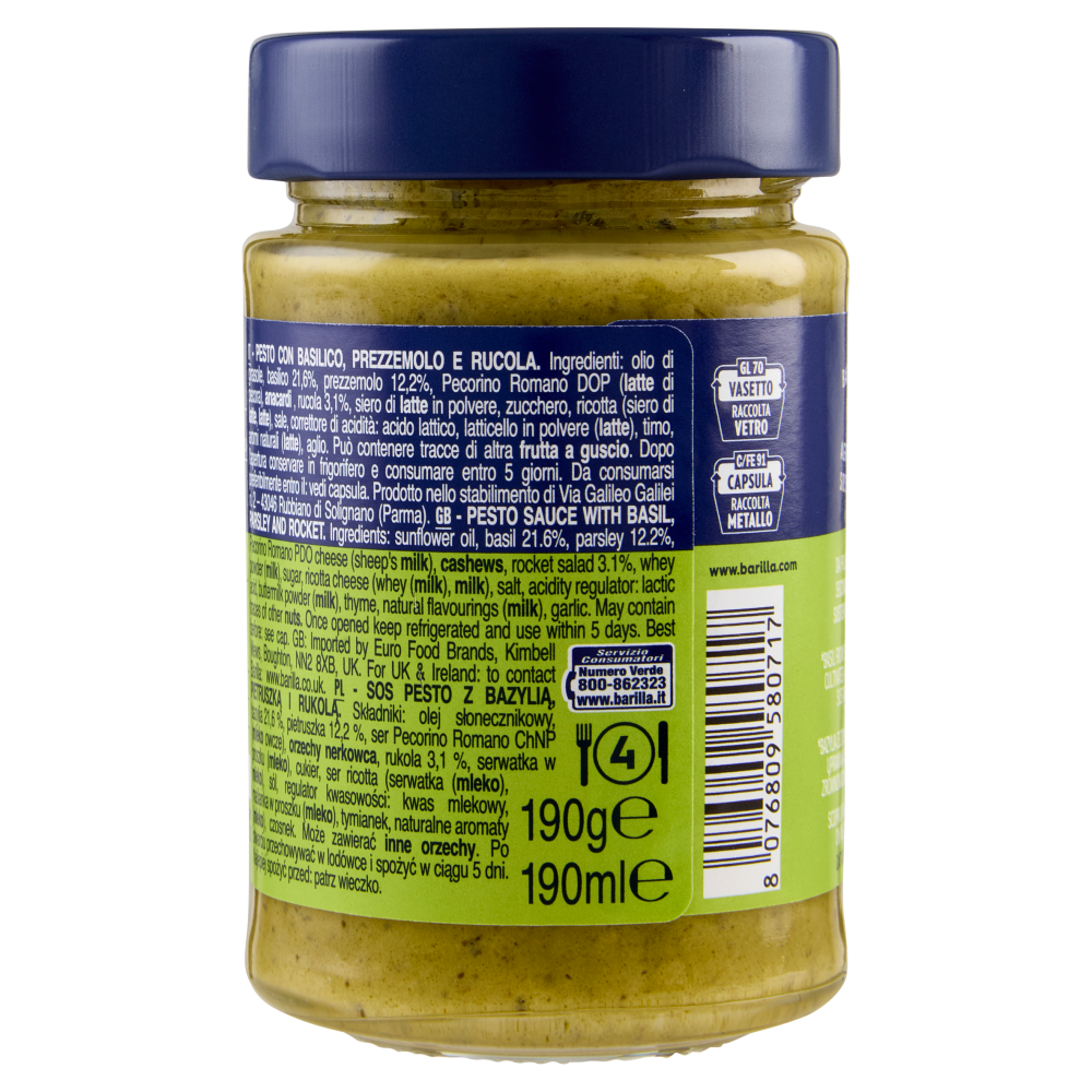 Barilla Pesto Basilico e Rucola Condimento e Sugo per Pasta 190 g