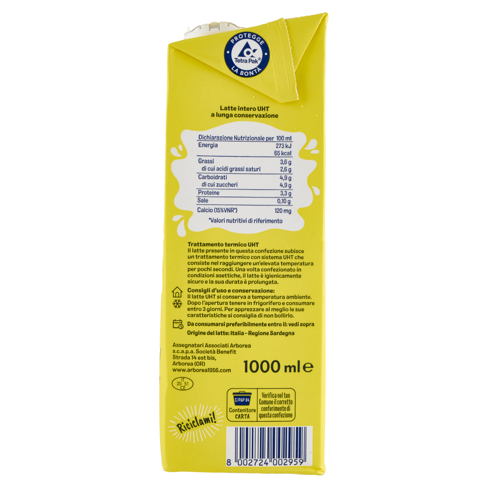 Arborea Latte Intero UHT a Lunga Conservazione 1000 ml