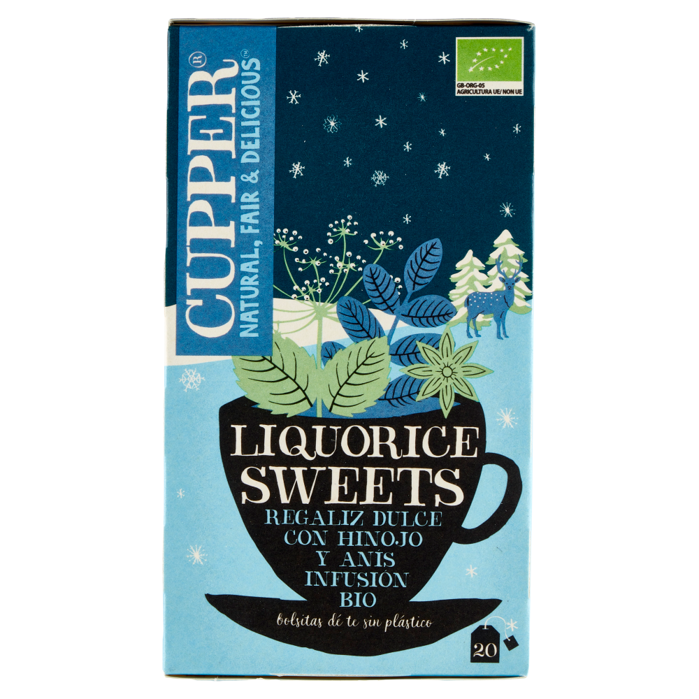 CUPPER Infuso Biologico Liquorice Sweets, Tisana Natalizia Liquirizia Finocchio Anice 20 Bustine 40g