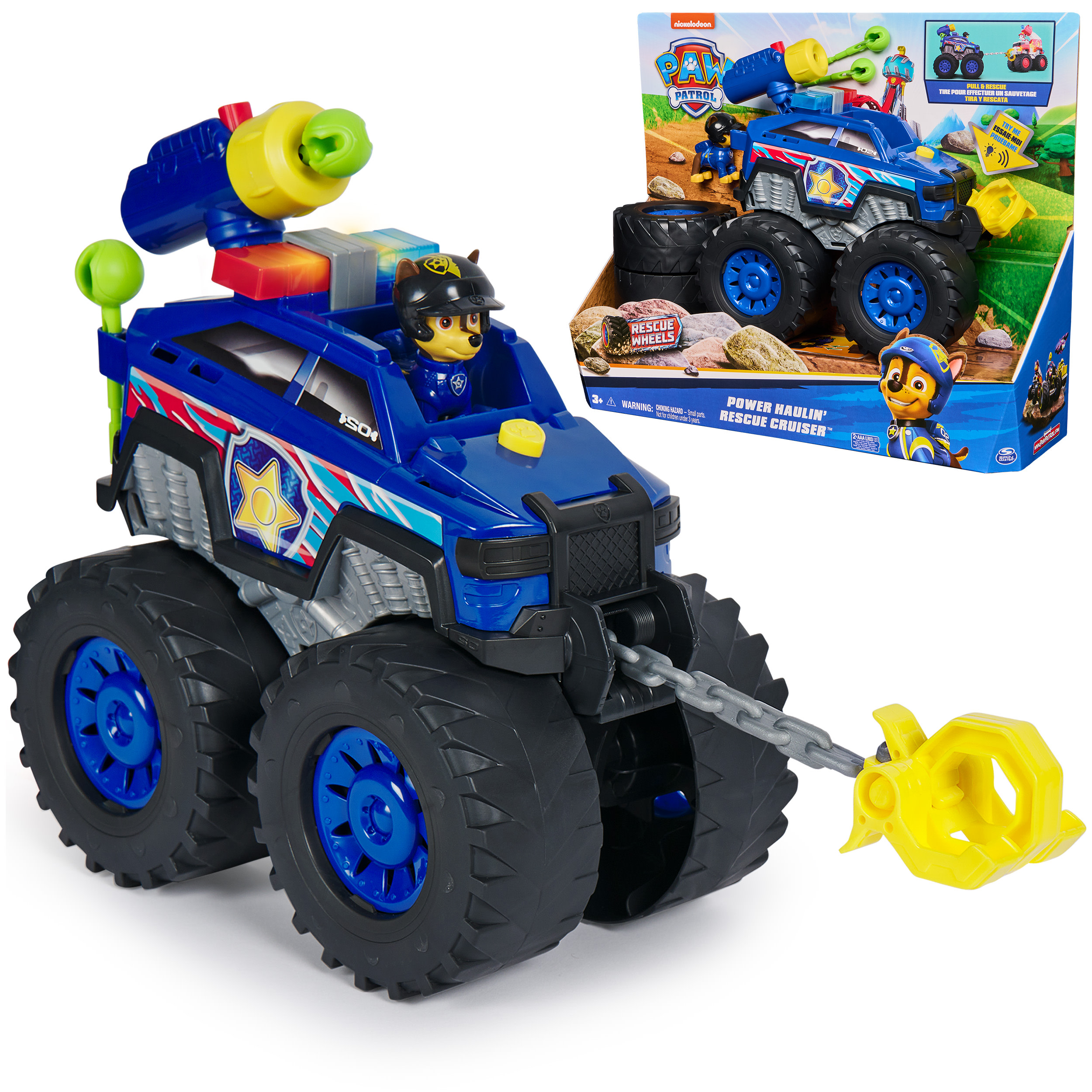 PAW Patrol : Rescue Wheels Chase Deluxe, Veicolo Giocattolo con Propulsore, Argano Motorizzato, Luci e Suoni, Giocattoli per Bambini e Bambine, 3+ Anni