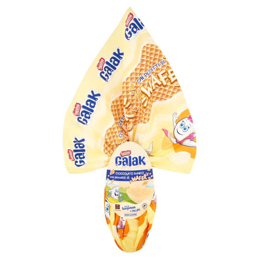 GALAK Uovo Pasqua Cioccolato Bianco con inclusioni di Wafer con Sorpresa 230g