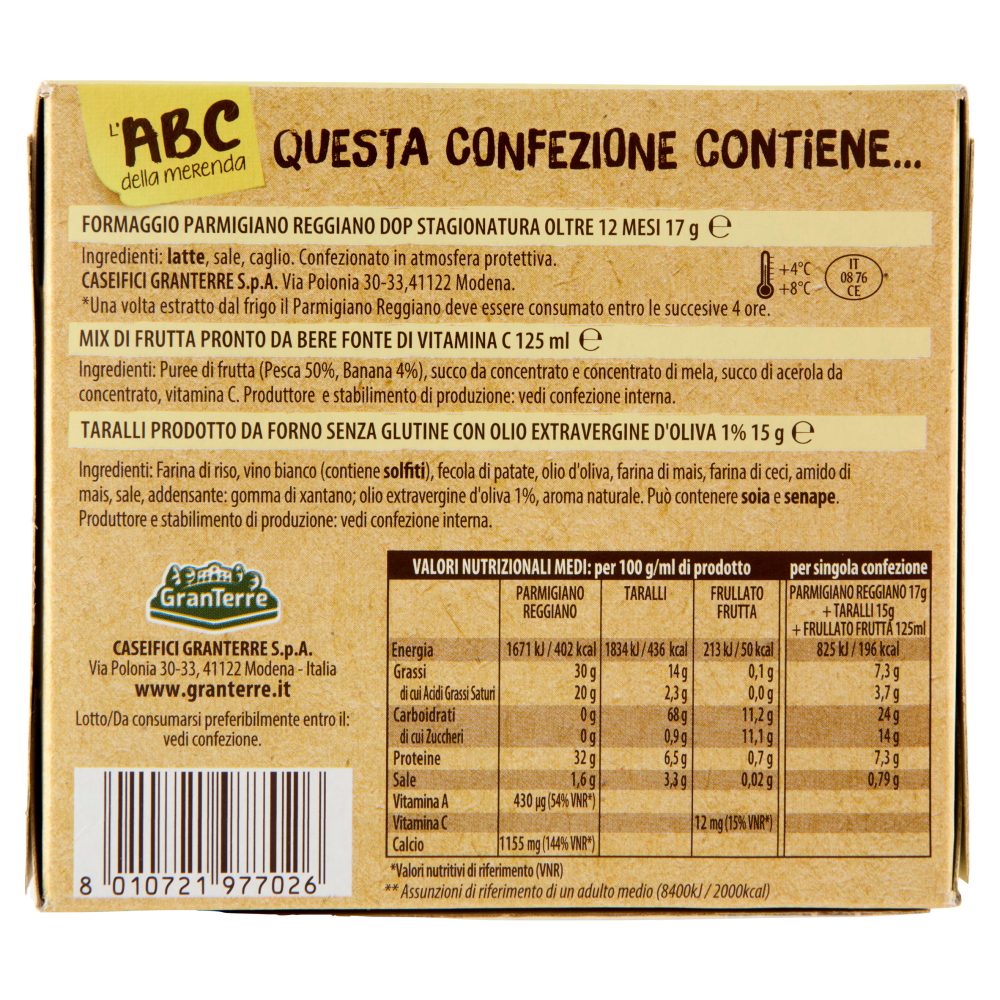 Parmareggio l'ABC della merenda con Parmigiano Reggiano e Taralli Senza Glutine