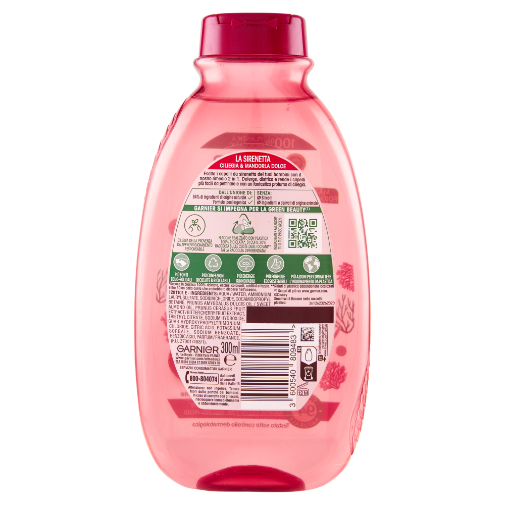 Garnier Ultra Dolce Shampoo 2in1 per Bambine alla Ciliegia e Mandorla Dolce, 300 ml