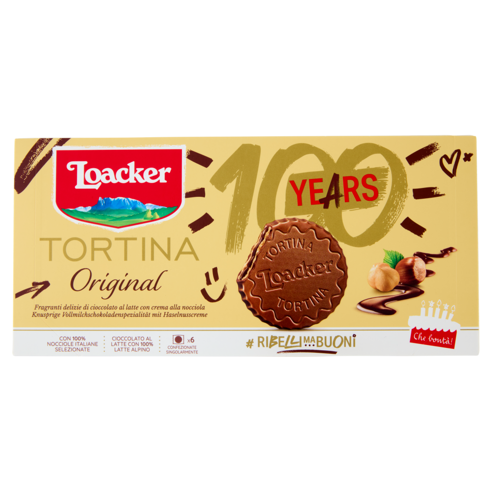 Loacker Tortina Original Wafer ricoperto di Cioccolato al Latte con crema di Nocciole Italiane 21gx6