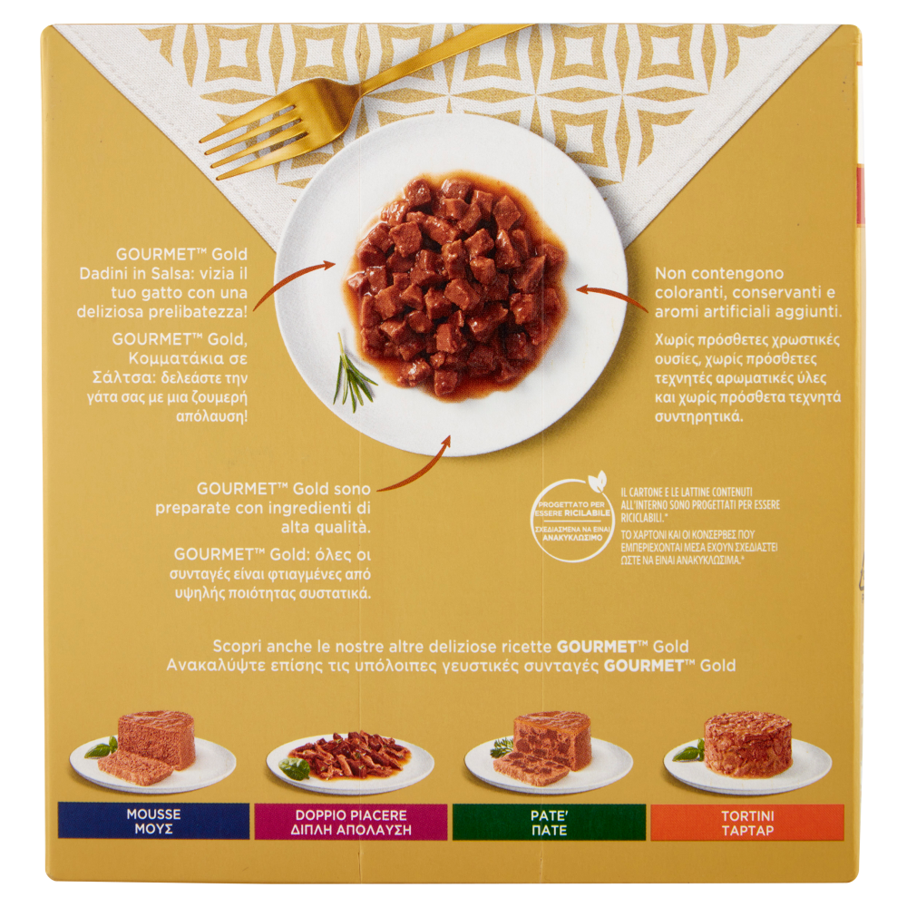 PURINA GOURMET Gold Dadini in Salsa Manzo/Salmone & Pollo/Tacchino & Anatra/Pollo & Fegato 8 x 85 g