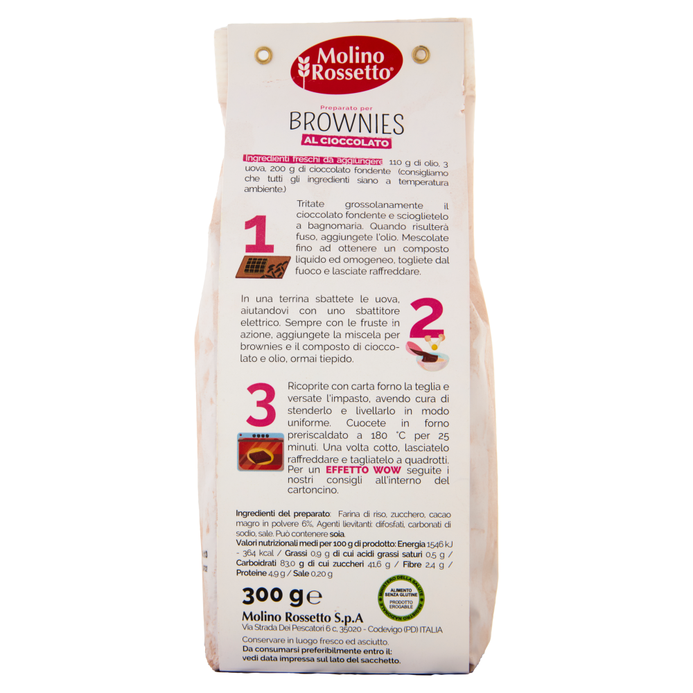 Molino Rossetto Preparato per Brownies al Cioccolato Senza Glutine 300 g