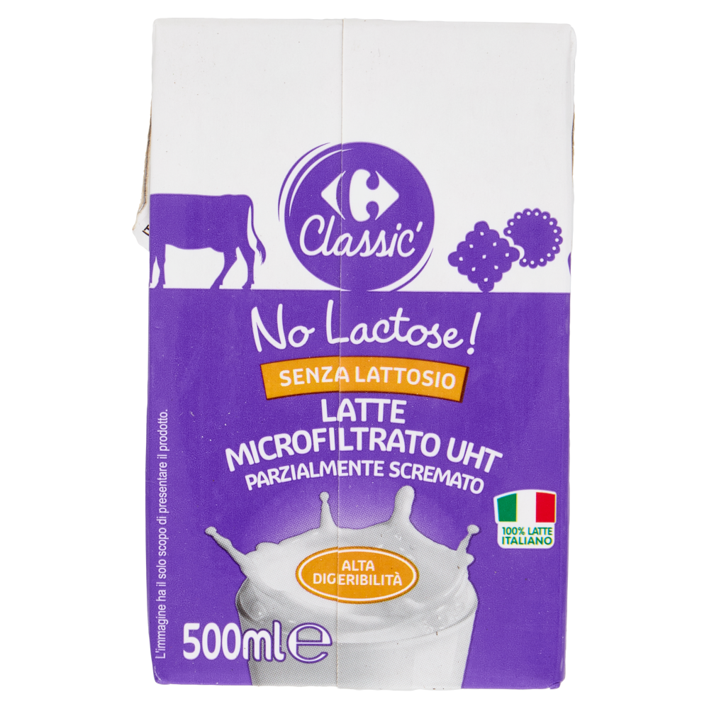 Carrefour Classic Senza Lattosio Latte Microfiltrato UHT Parzialmente Scremato 500 ml