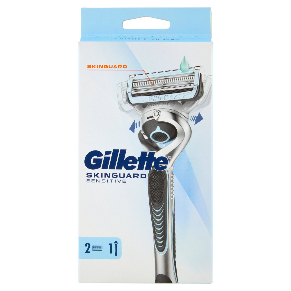 Gillette Skinguard Sensitive Rasoio da Uomo, 1 Manico + 2 Lamette