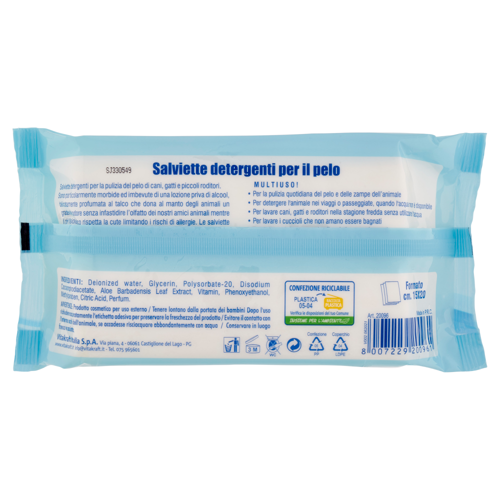 Vitakraft Salviette detergenti per il pelo al talco cm. 15X20 70 pz