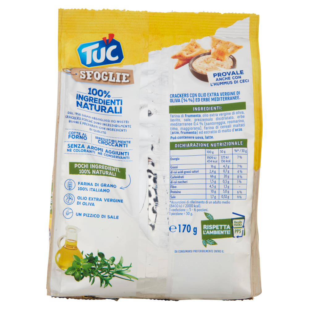 Tuc Sfoglie, crackers con Olio Extra Vergine di Oliva & Erbe Aromatiche - 170 g