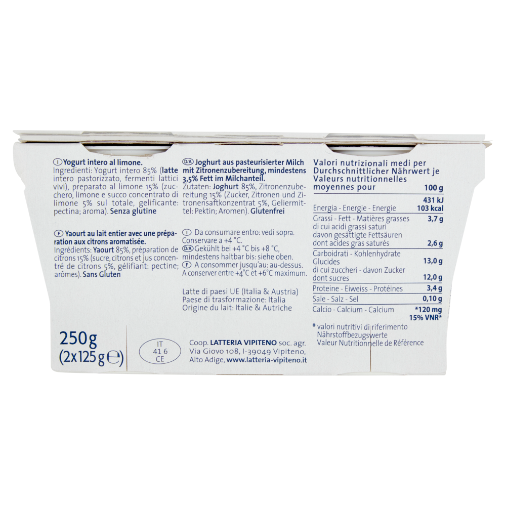 Sterzing Vipiteno Yogurt intero Limone 2 x 125 g