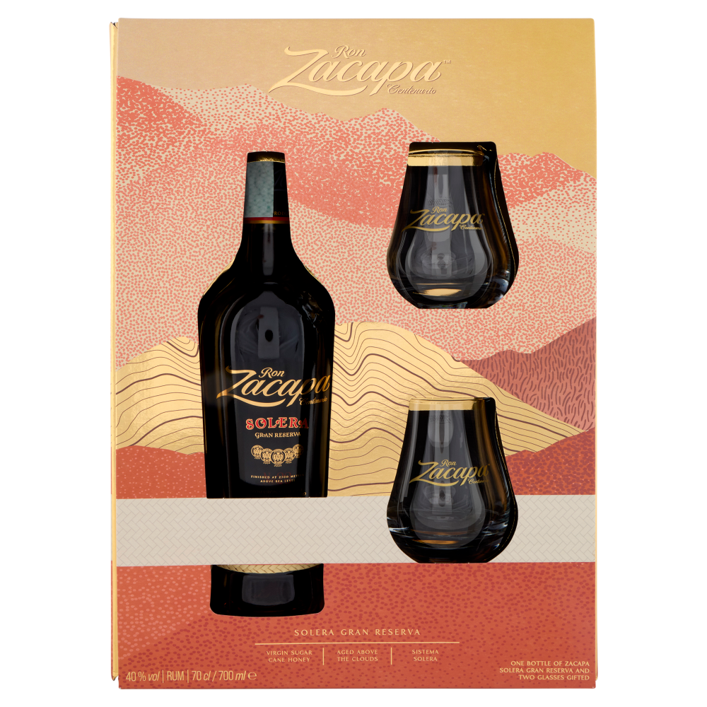 Ron Zacapa Centenario Solera Gran Reserva 70 cl + Glasses Gifted 2 pz