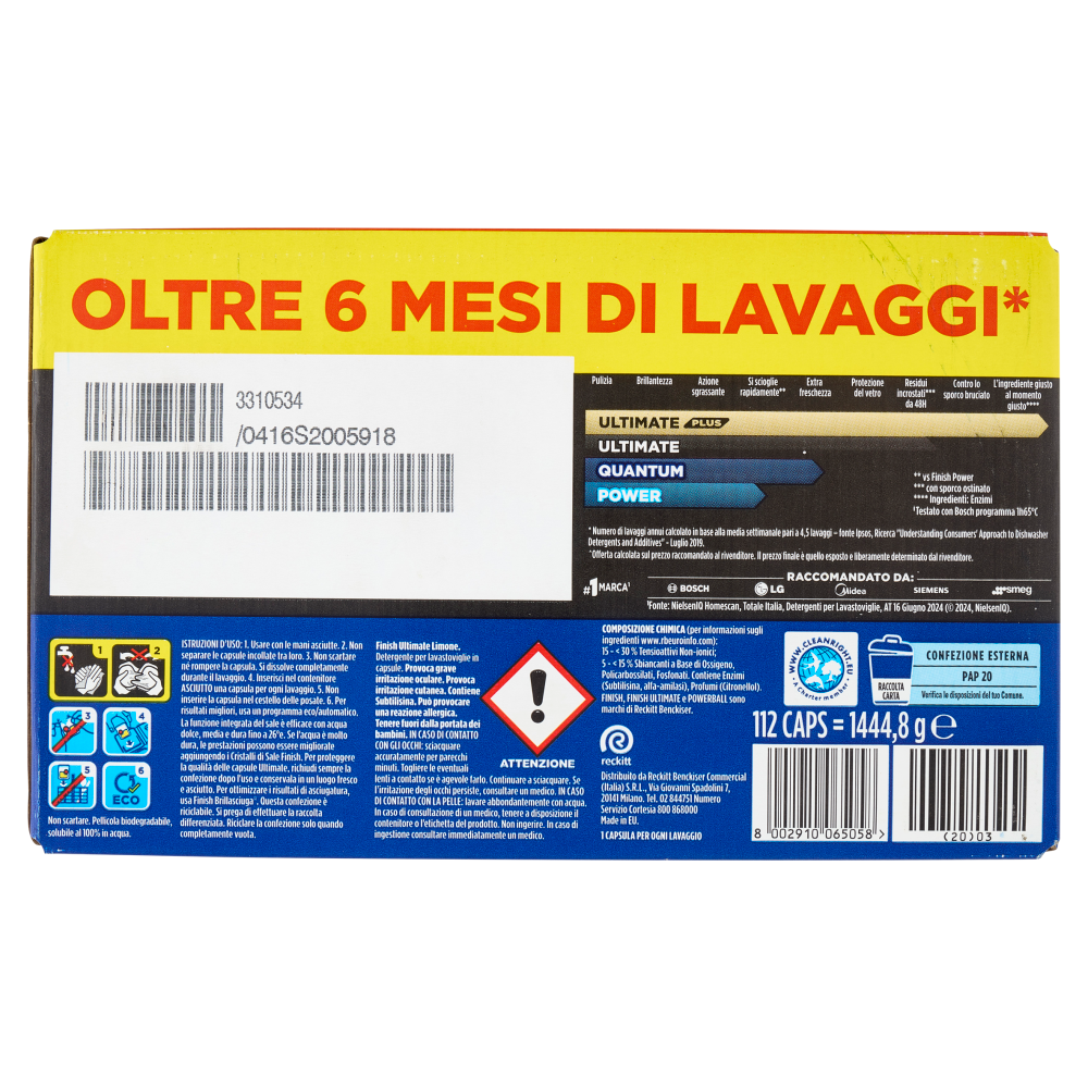 Finish Ultimate Limone pastiglie lavastoviglie 112 lavaggi 1444,8 g