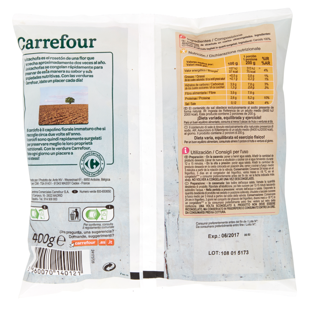 Carrefour Cuori di carciofo a spicchi Surgelato 400 g