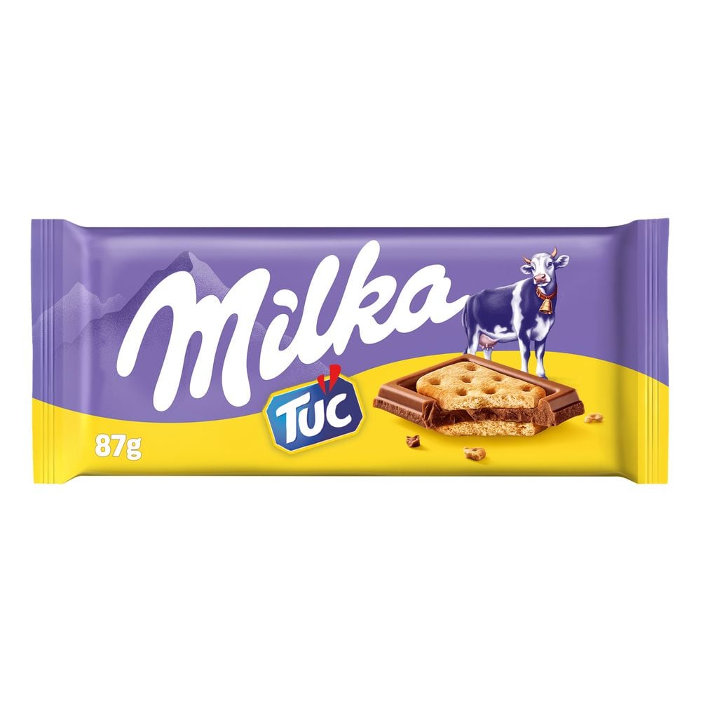Milka Tuc, Tavoletta di Cioccolato al Latte Ripieno di Biscotti Tuc, Latte 100% Alpino - 87 g