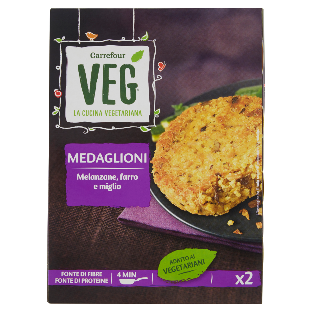 Carrefour Veg Medaglioni Melanzane, farro e miglio 2 x 90 g