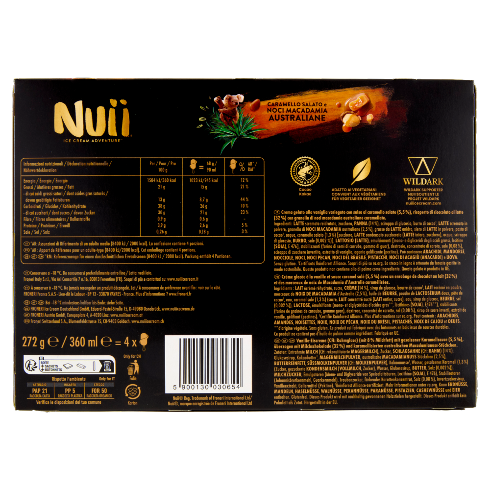 NUII Caramello Salato e Noci Macadamia Australiane 4x68g