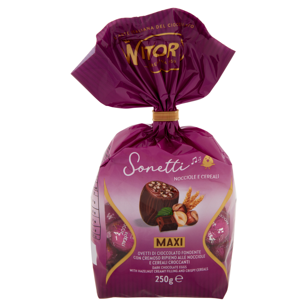 Witor's Sonetti Maxi Ovetti di Cioccolato Fondente con Cremoso Ripieno alle Nocciole e Cereali 250 g