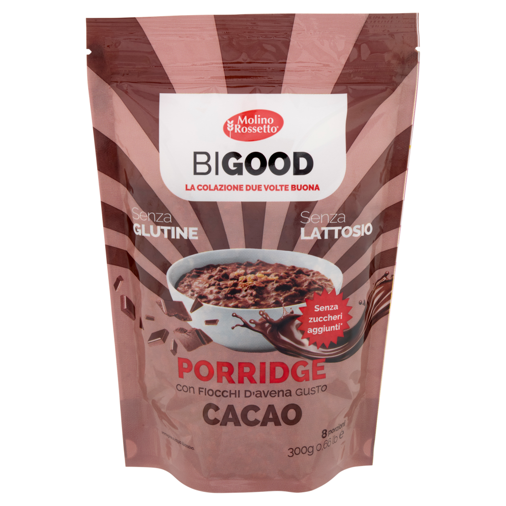 Molino Rossetto BIGOOD Porridge con Fiocchi d'Avena Gusto Cacao 300 g