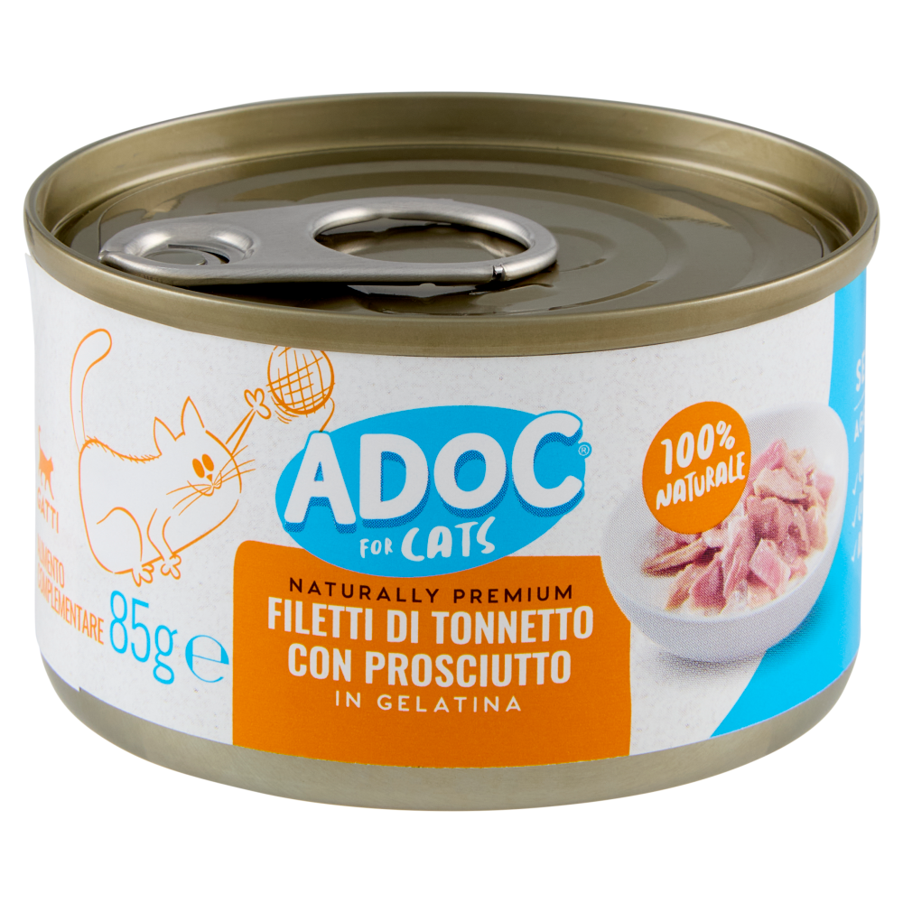 ADoC For Cats Naturally Premium Filetti di Tonnetto con Prosciutto in Gelatina 85 g