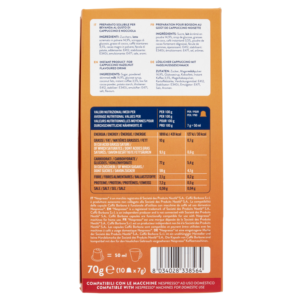Borbone Nocciolino Compatibile Nespresso 10 Capsule 10 x 7 g