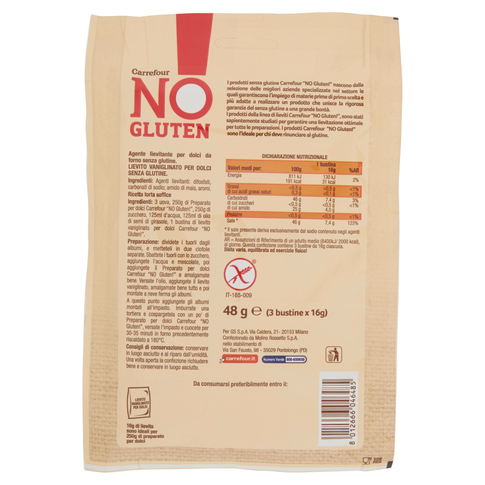 Carrefour No Gluten Lievito Vaniglinato per Dolci 3 x 16 g