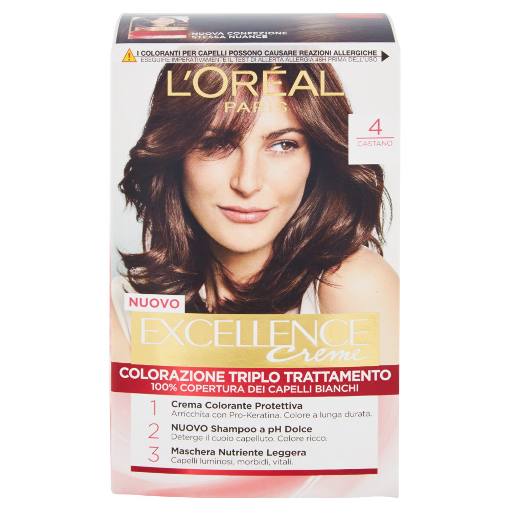 L'Or&eacute;al Paris Excellence, Crema colorante triplo trattamento avanzato, 4 Castano